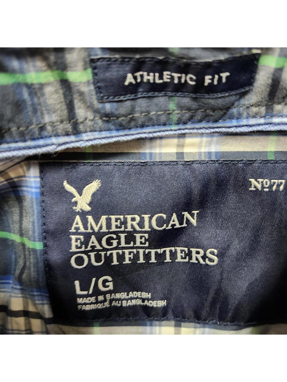 American Eagle Button Down Shirt Gray Blue White Plaid Long Sleeve Size Large - Picture 6 of 13